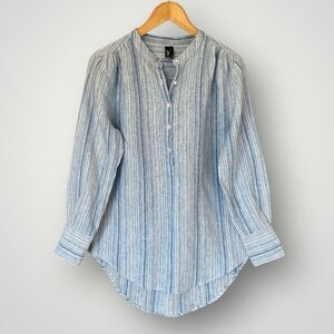 🎉5 for $45 🎉 Ravel Button Up Shirt Top Blouse Women Size S Blue Linen Blend